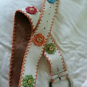 white floral leather belt